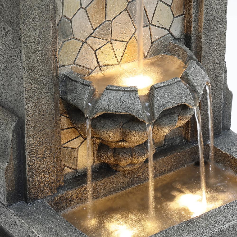 27" H Gray Resin Mosaic Wall Freestanding Outdoor Water Fountain with Lights. Picture 7