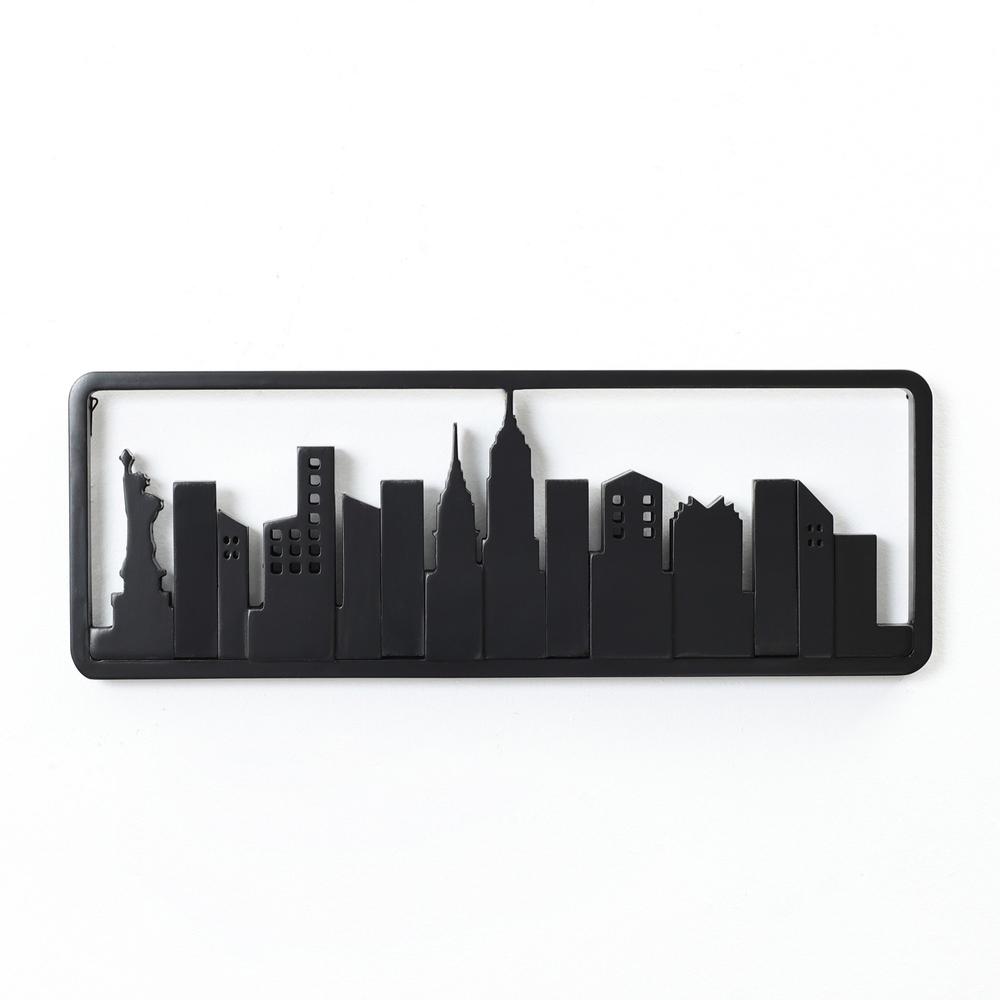 Black Wood 4-Hook Skyscraper Wall-Mounted Coat and Towel Rack. Picture 2