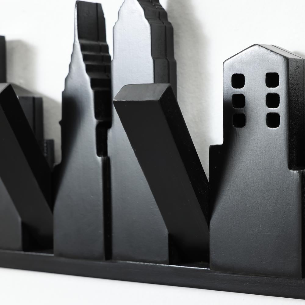 Black Wood 4-Hook Skyscraper Wall-Mounted Coat and Towel Rack. Picture 3
