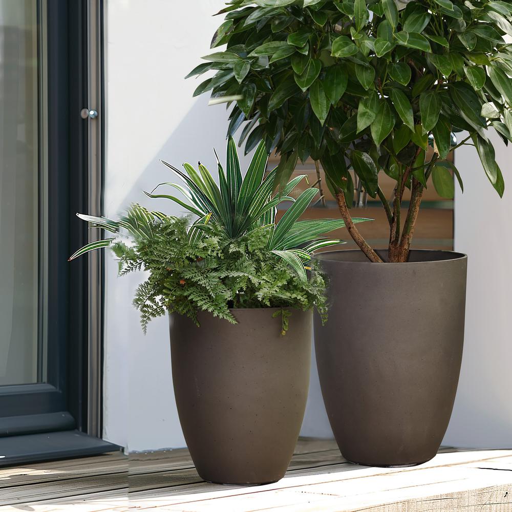 2-Piece Tall Tapered Round Plastic Planters Set, Husky Gray. Picture 6
