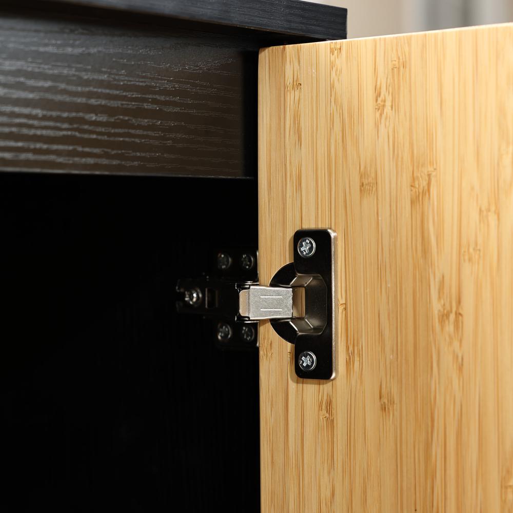 Modern Boho 2-Door Black Accent Cabinet with Bamboo Strips. Picture 8