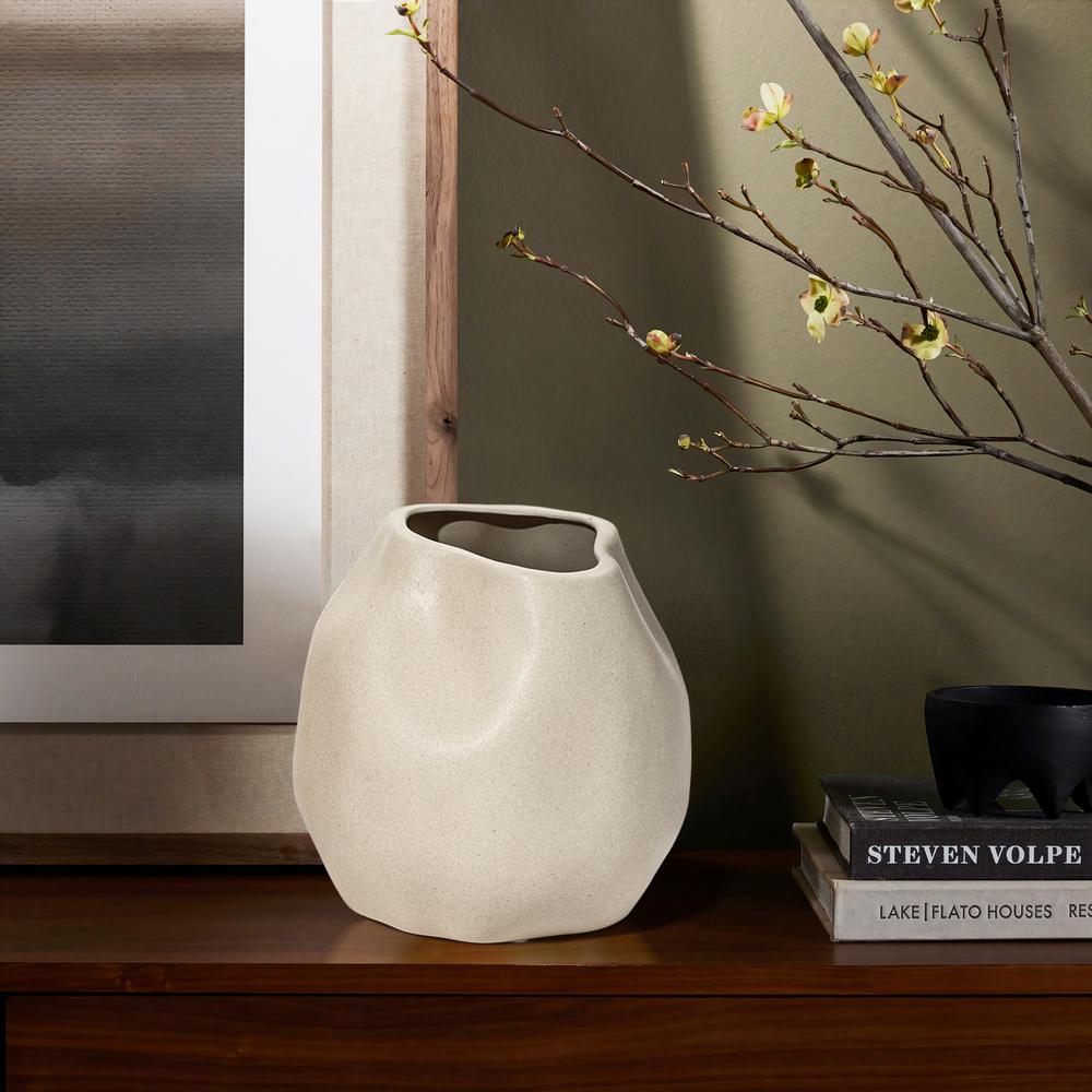 Ivory White Ceramic Modern Round Vase. Picture 5