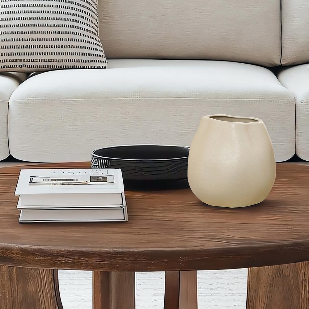 Ivory White Ceramic Modern Round Vase. Picture 6