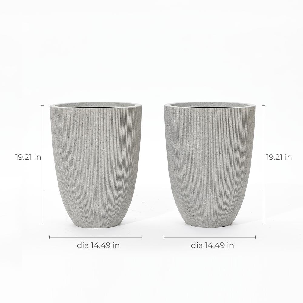 2-Piece Tall Tapered Round Plastic Planters Set, Mediterranean Gray. Picture 8