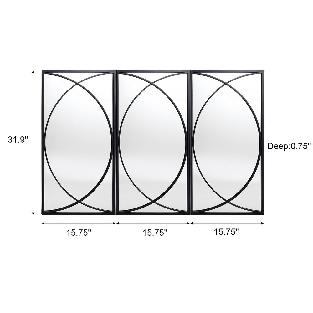 3-Piece Black Metal Rectangular Wall Mirror Set. Picture 13