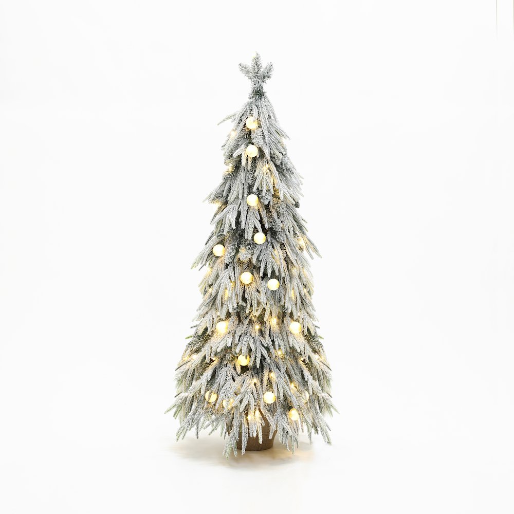 LuxenHome 4.5Ft Pre-Lit Snow Flocked Slender Fir Artificial Christmas Tree. Picture 1