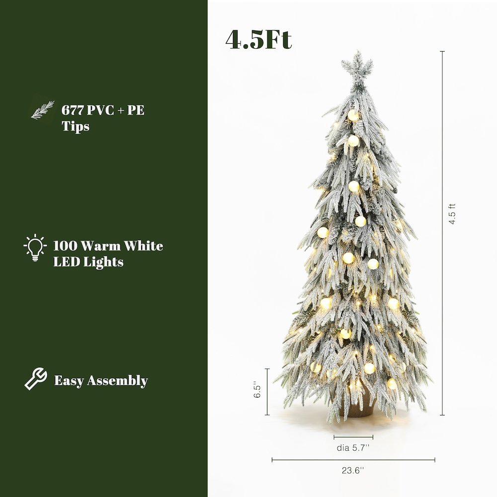 LuxenHome 4.5Ft Pre-Lit Snow Flocked Slender Fir Artificial Christmas Tree. Picture 6