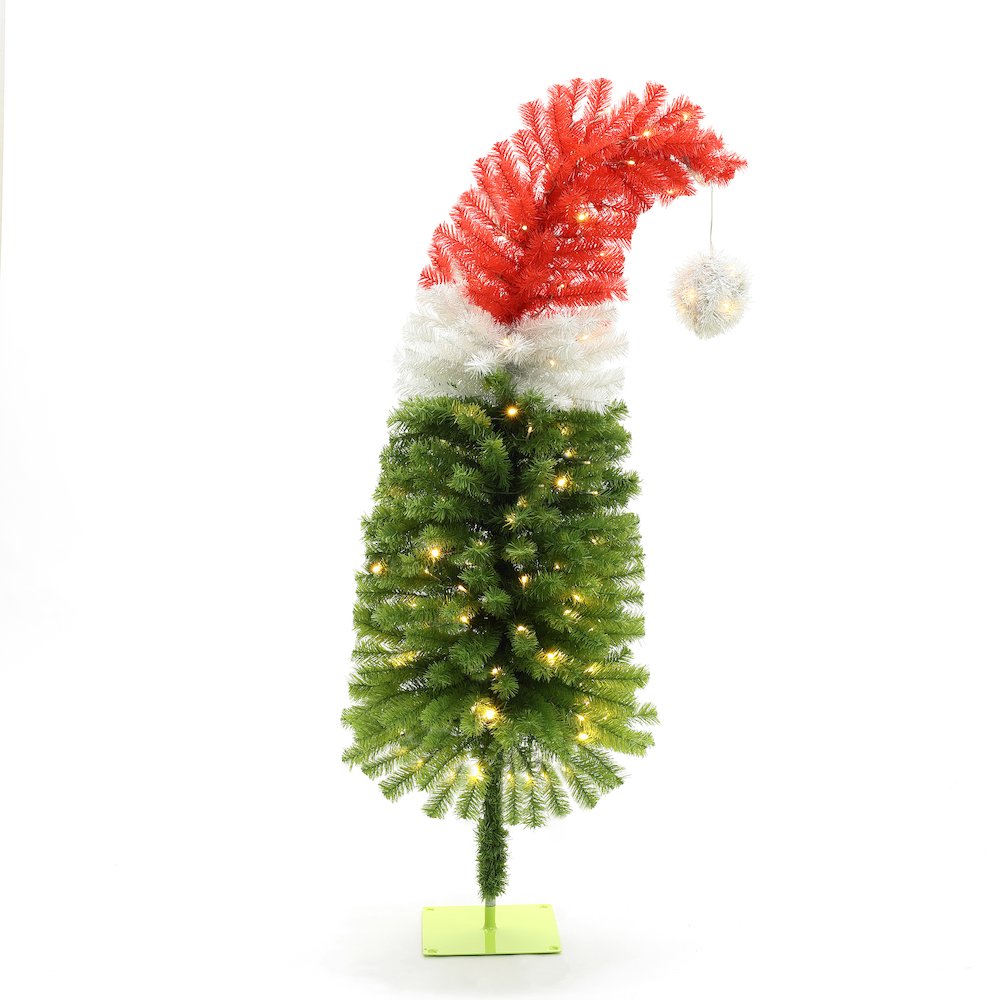 LuxenHome 5Ft Pre-Lit Artificial Tree with Santa Hat Treetop. Picture 1