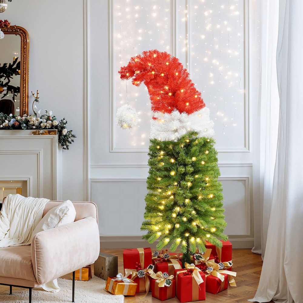 LuxenHome 5Ft Pre-Lit Artificial Tree with Santa Hat Treetop. Picture 3