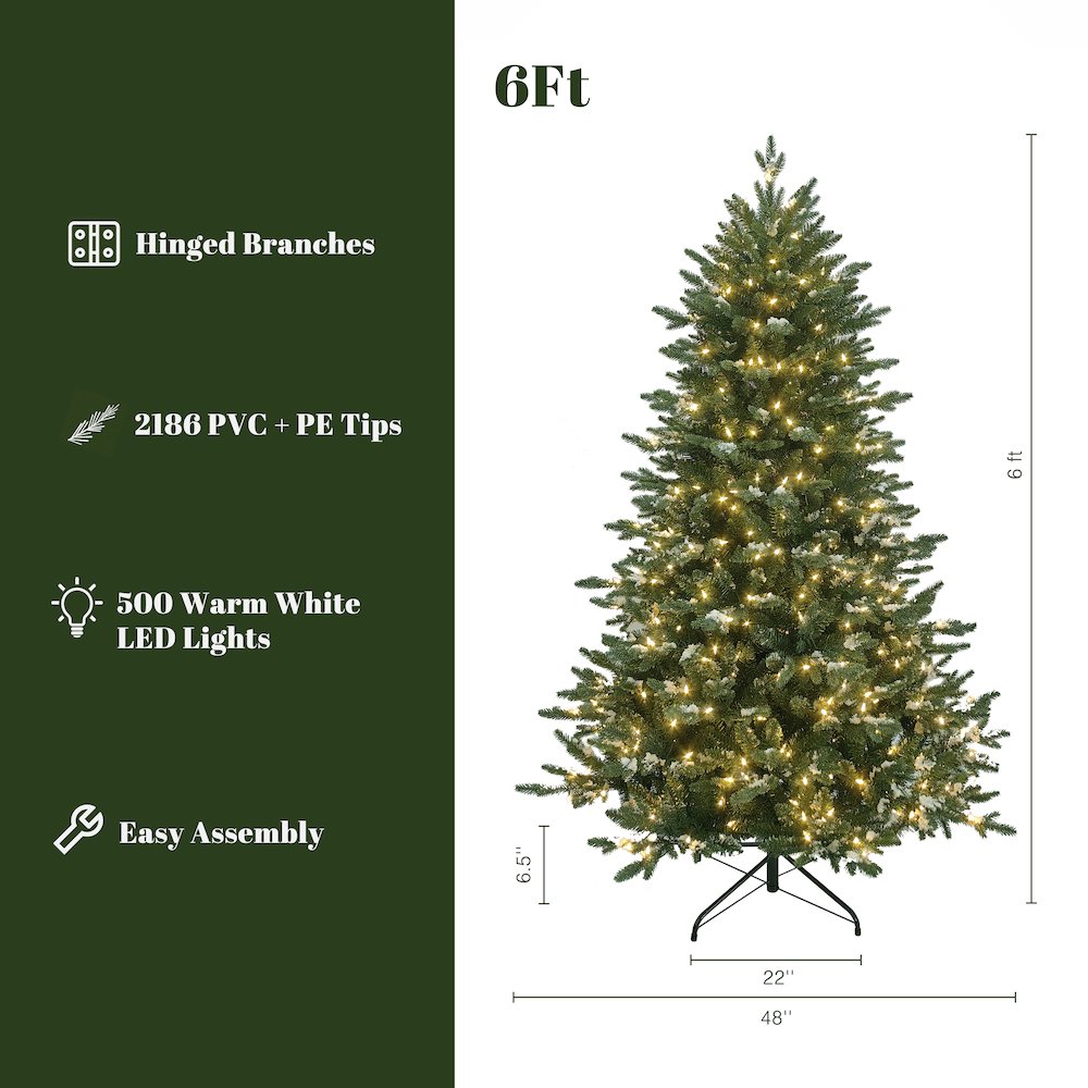 LuxenHome 6Ft Pre-Lit Green Artificial Tree with Frosted Tips. Picture 7