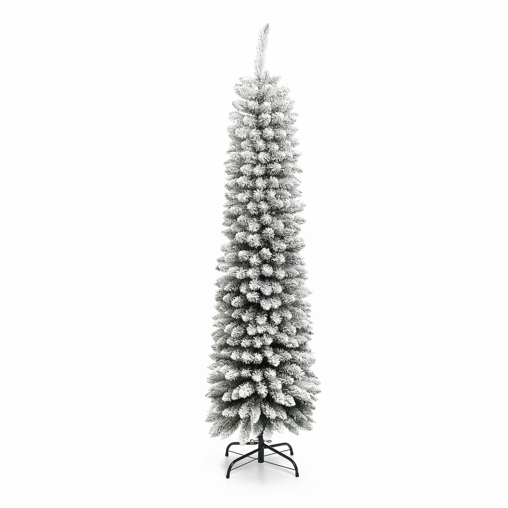 LuxenHome 6Ft Pencil Slim Artificial Flocked Green Christmas Tree. Picture 1