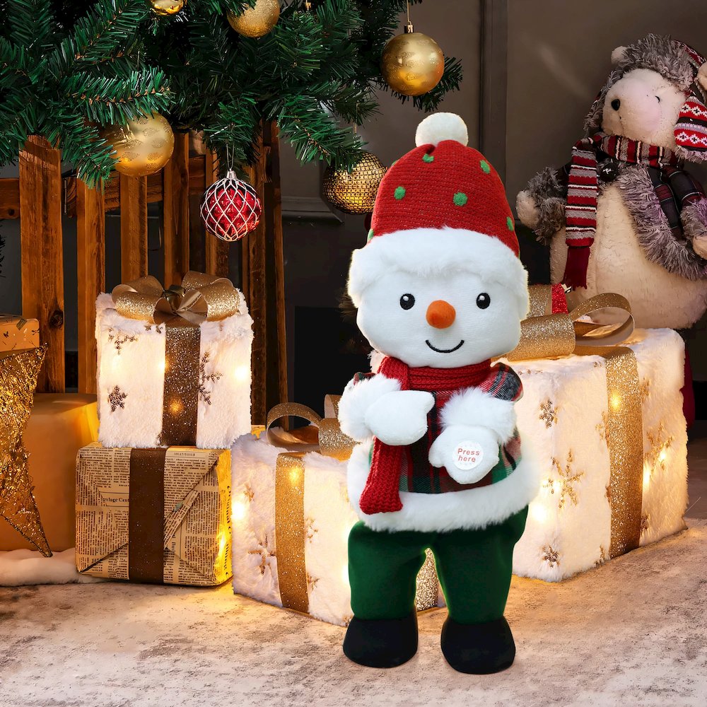 LuxenHome Animated Singing 16" Tall Snowman Holiday Decoration, Battery Operated. Picture 2