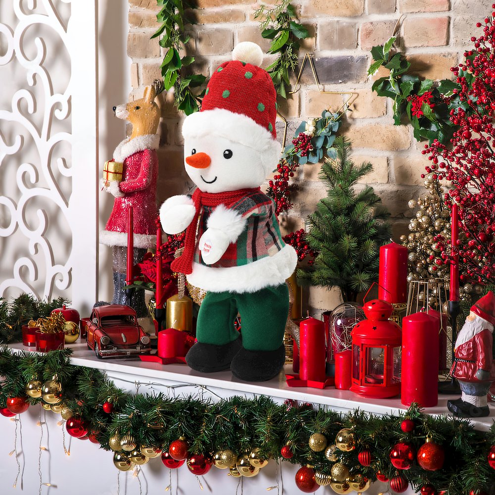 LuxenHome Animated Singing 16" Tall Snowman Holiday Decoration, Battery Operated. Picture 3
