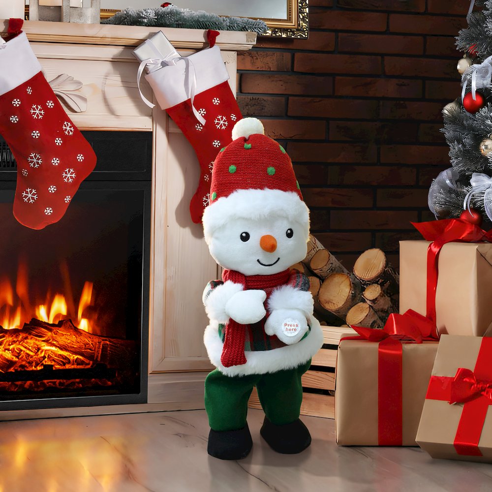 LuxenHome Animated Singing 16" Tall Snowman Holiday Decoration, Battery Operated. Picture 4