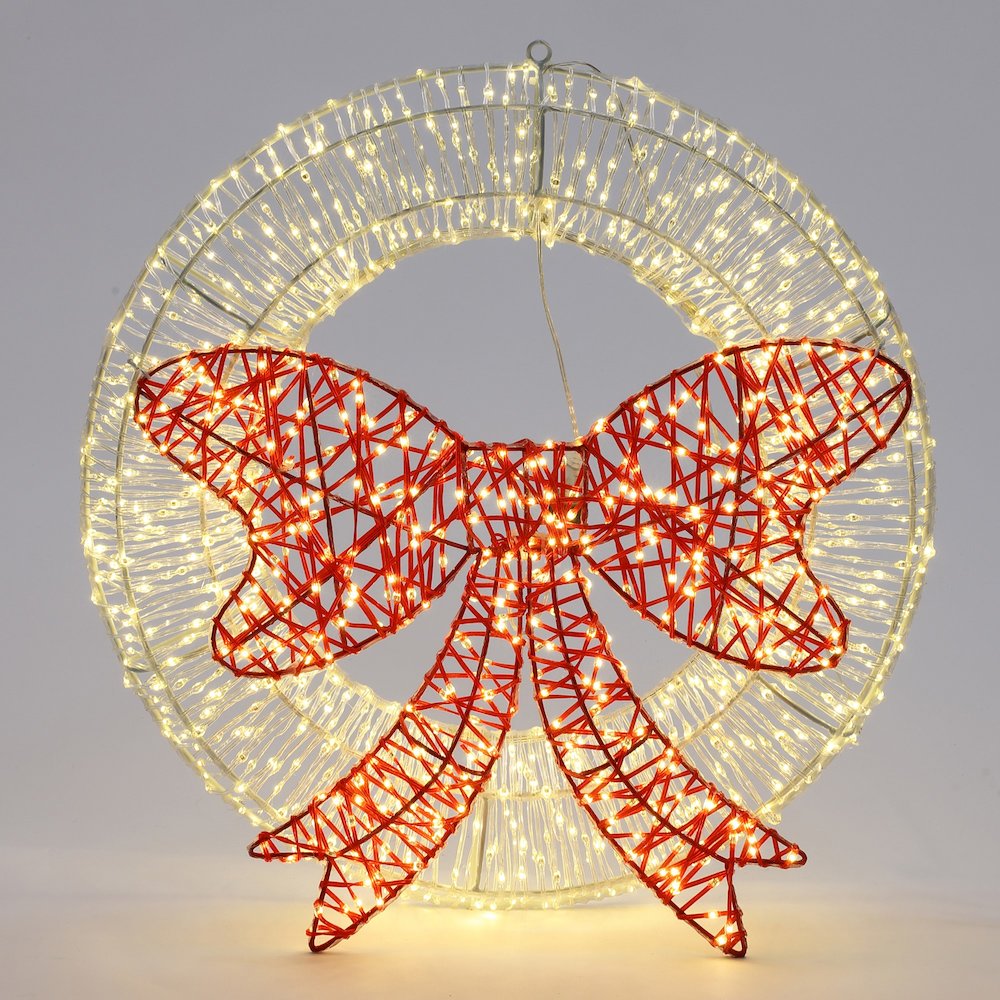 1.6Ft Round Light Wreath and Red Light Bow Holiday Decoration with Timer. Picture 1