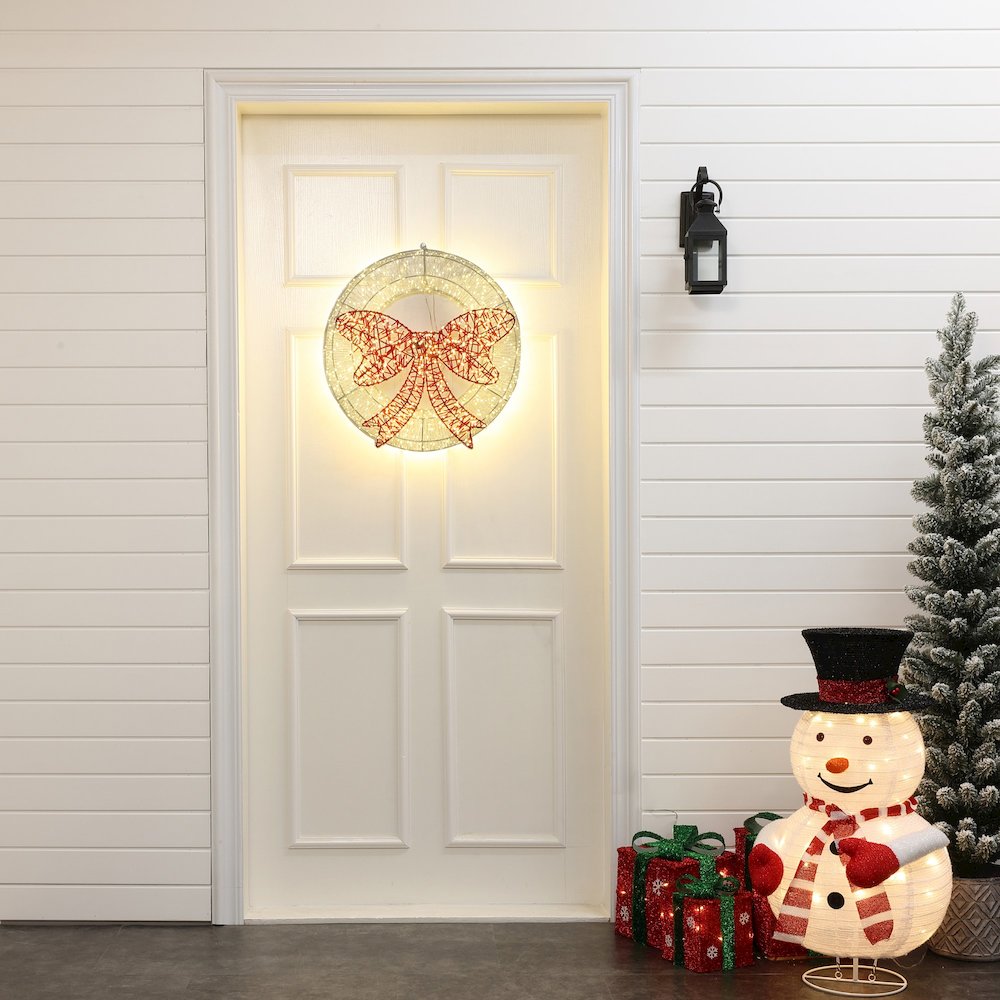 1.6Ft Round Light Wreath and Red Light Bow Holiday Decoration with Timer. Picture 3