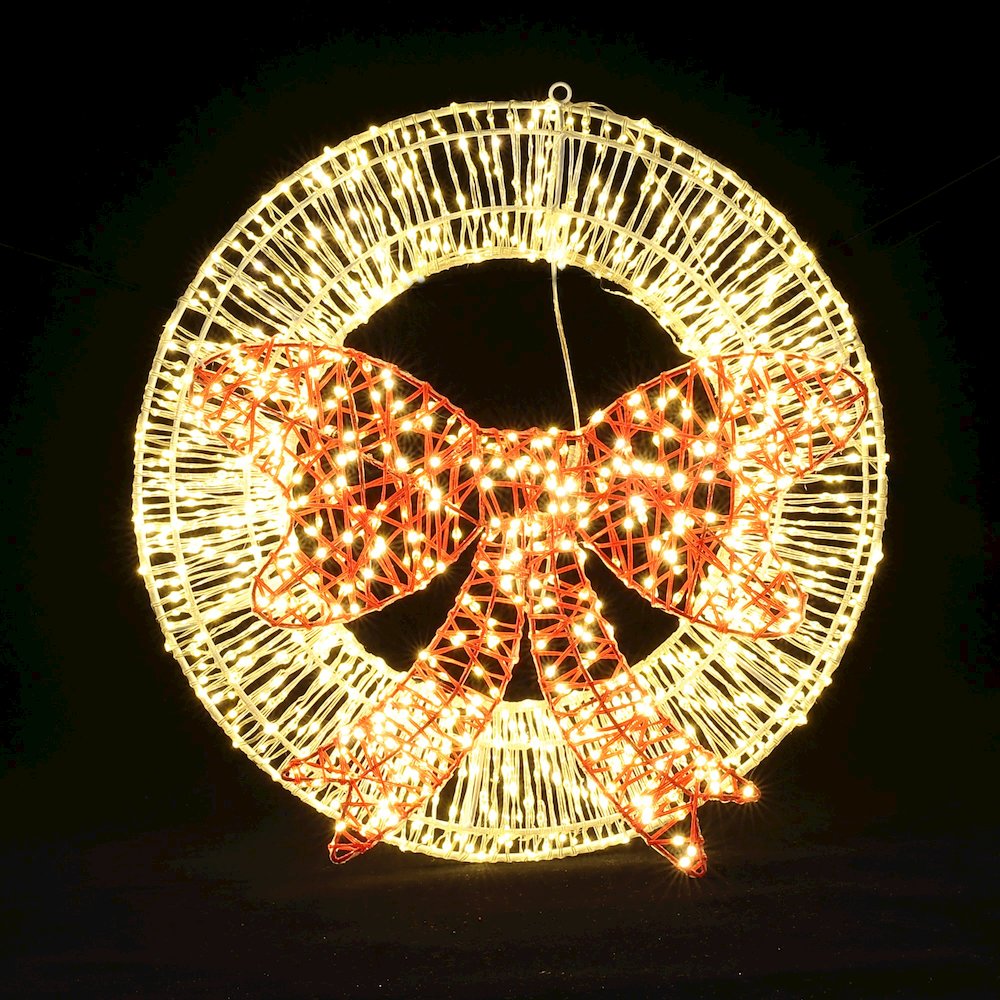 1.6Ft Round Light Wreath and Red Light Bow Holiday Decoration with Timer. Picture 6