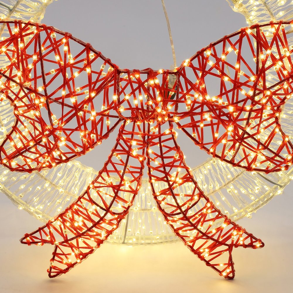 1.6Ft Round Light Wreath and Red Light Bow Holiday Decoration with Timer. Picture 7