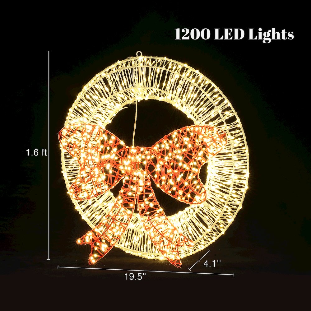 1.6Ft Round Light Wreath and Red Light Bow Holiday Decoration with Timer. Picture 8