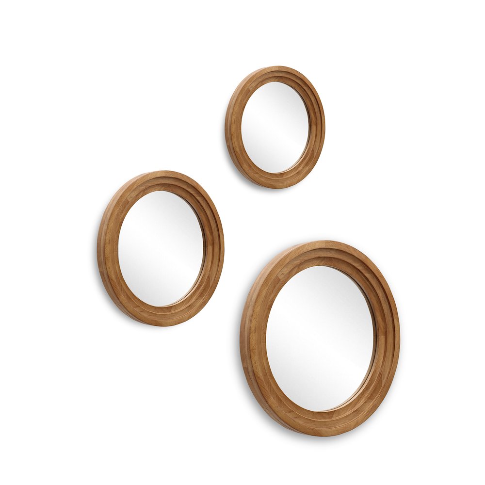 3-Piece Round Rubberwood Frame Accent Wall Mirror Set. Picture 5