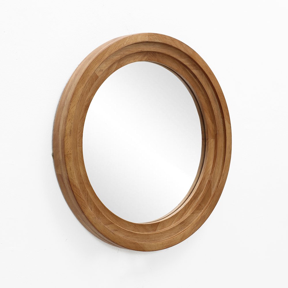 3-Piece Round Rubberwood Frame Accent Wall Mirror Set. Picture 6