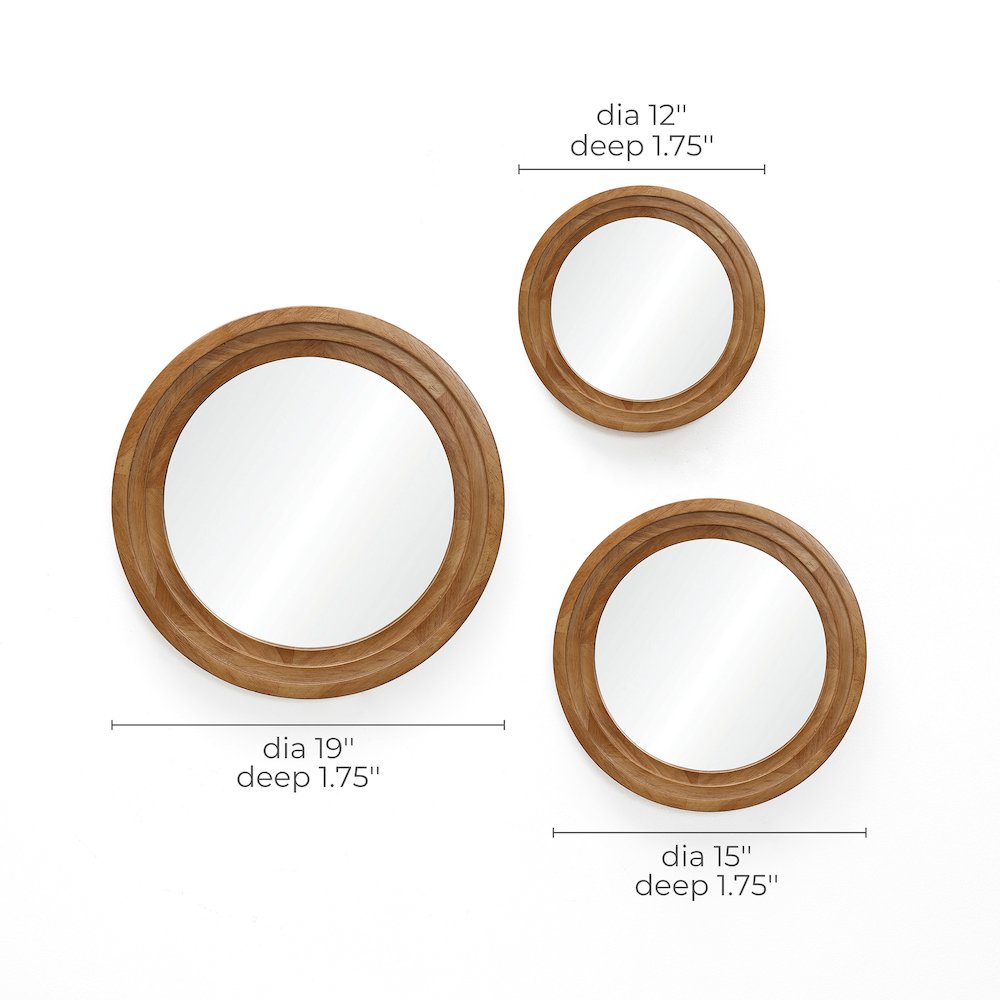 3-Piece Round Rubberwood Frame Accent Wall Mirror Set. Picture 7