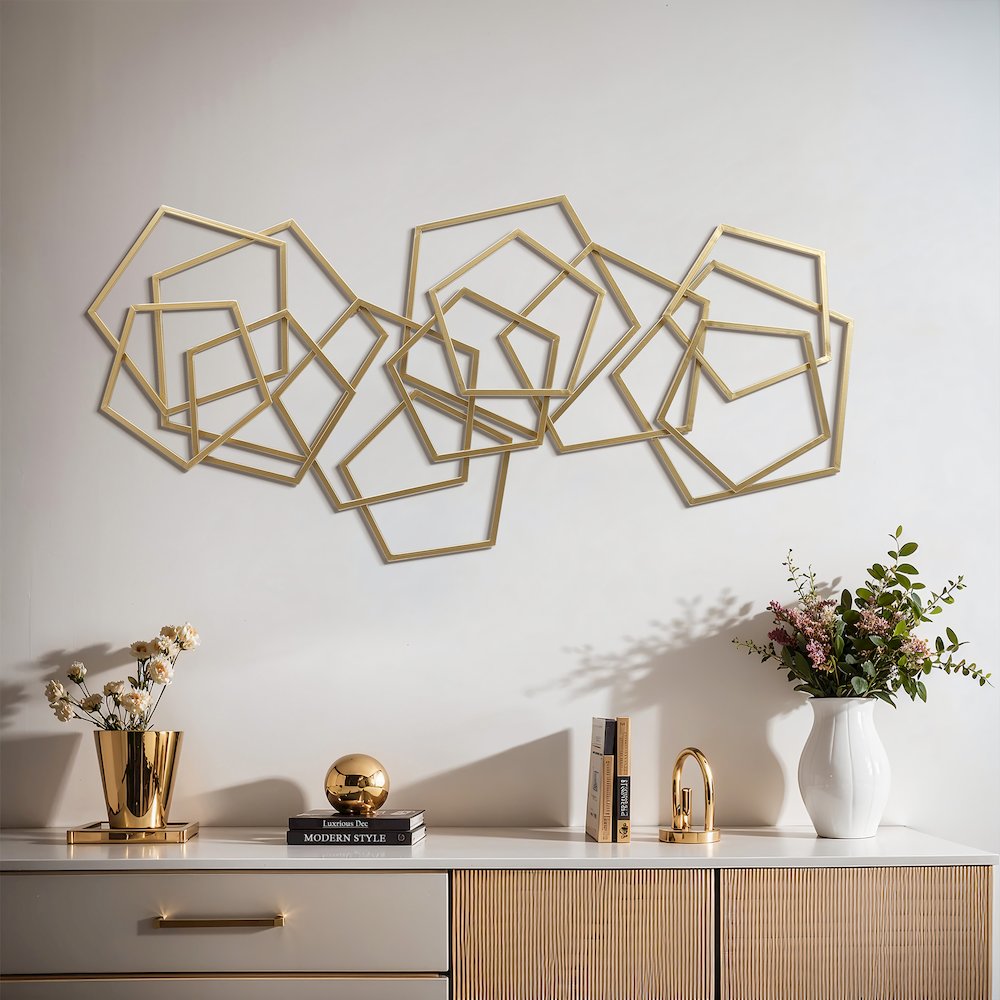 Gold Iron Metal Abstract Shapes  47.4-Inch Wide Wall Decor. Picture 2