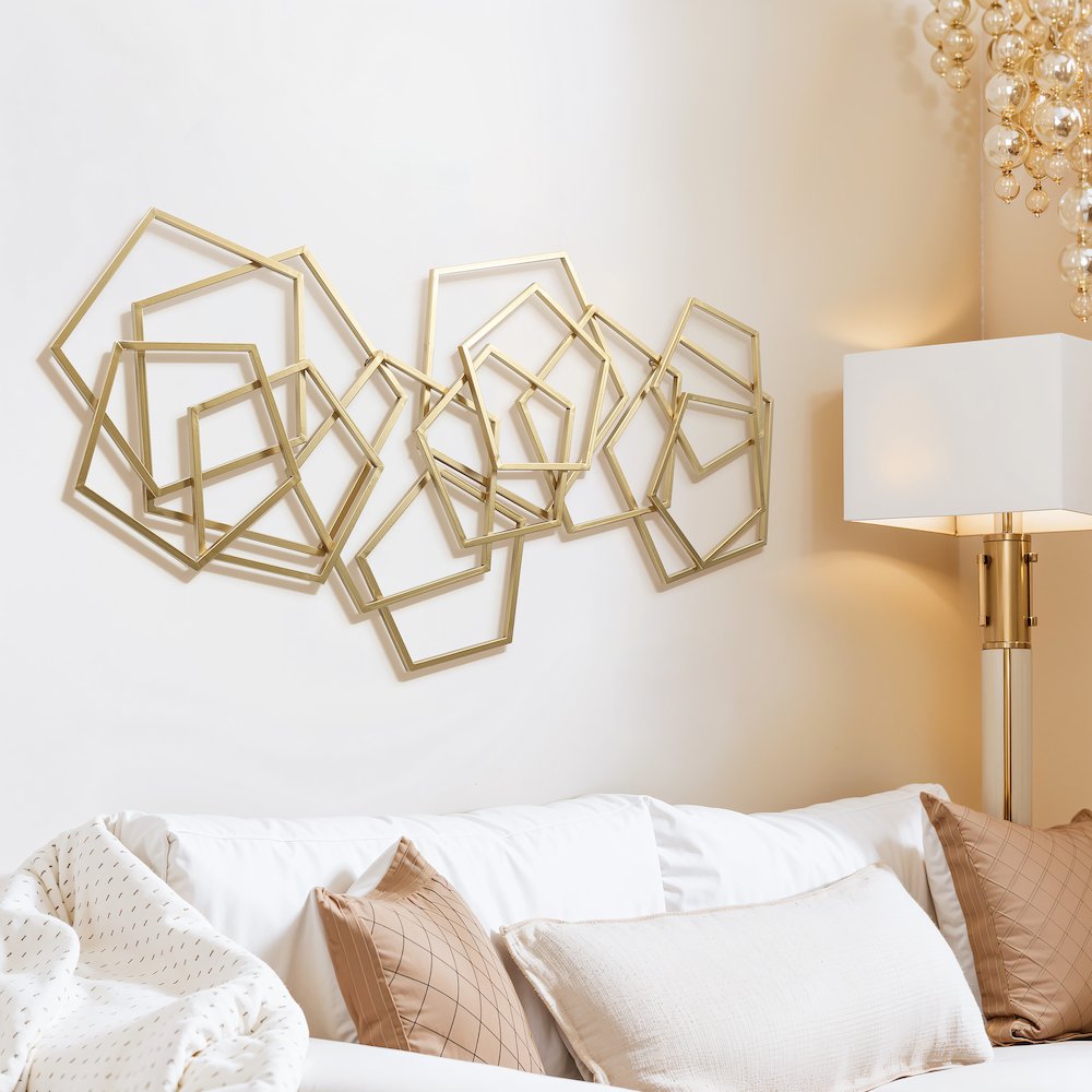 Gold Iron Metal Abstract Shapes  47.4-Inch Wide Wall Decor. Picture 3