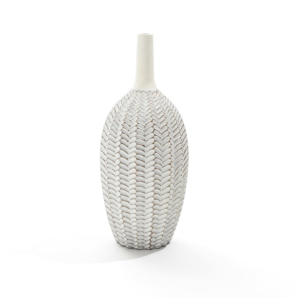 Modern Geometric Pattern Polyresin 23.5-Inch Tall Trumpet Vase. Picture 1