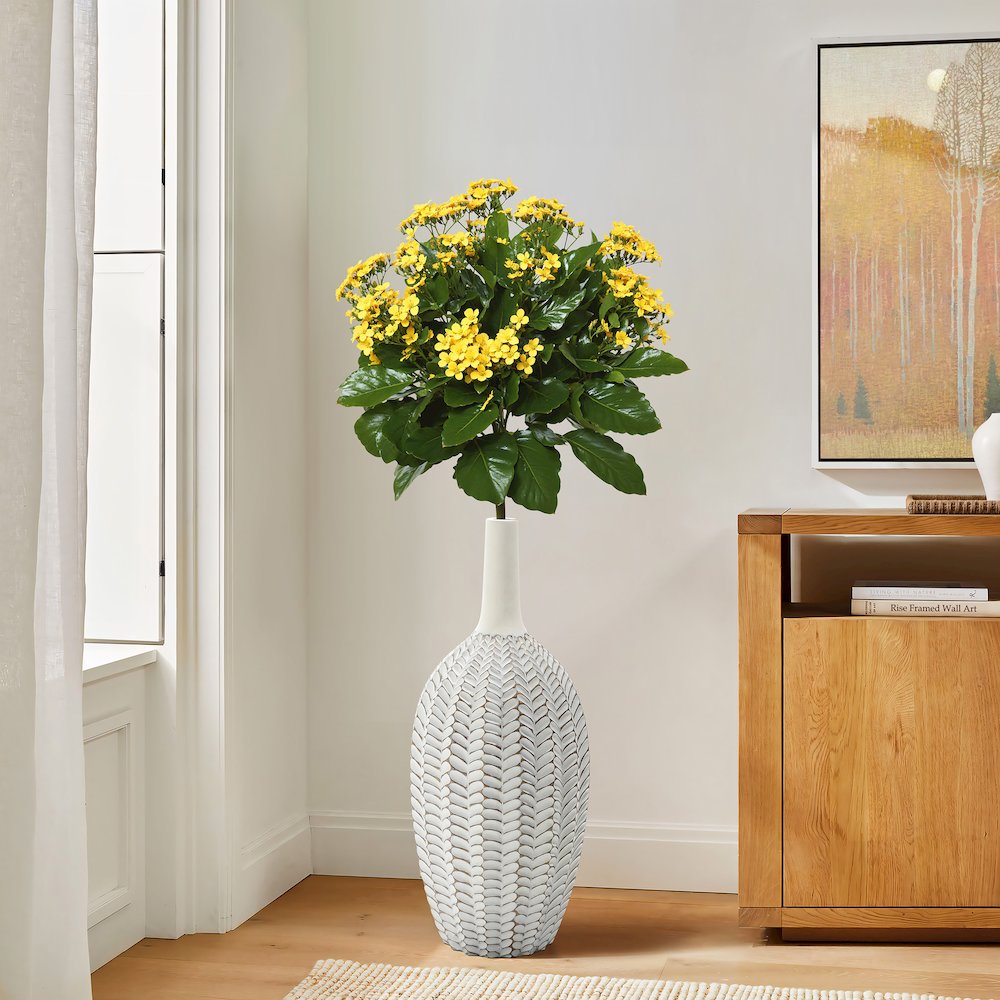 Modern Geometric Pattern Polyresin 23.5-Inch Tall Trumpet Vase. Picture 2