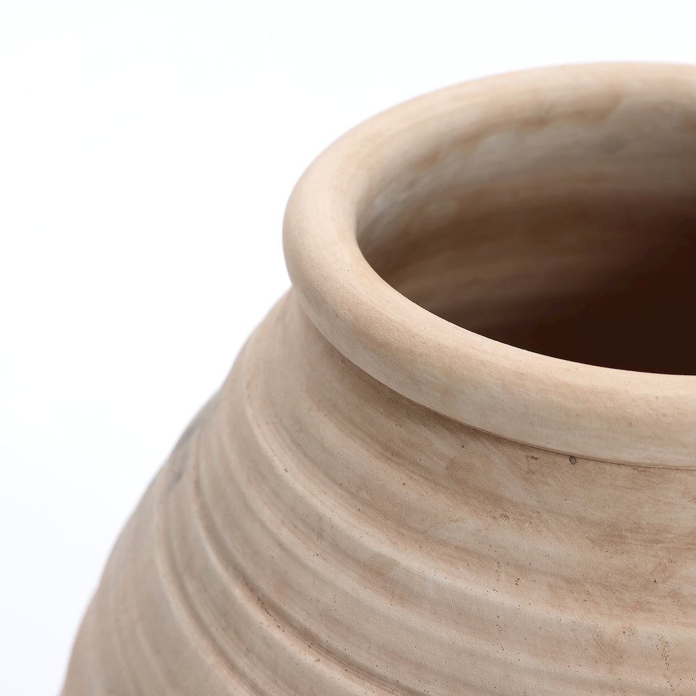 Rustic Brown Ribbed Terracotta 13.2-Inch Tall Urn Vase. Picture 5