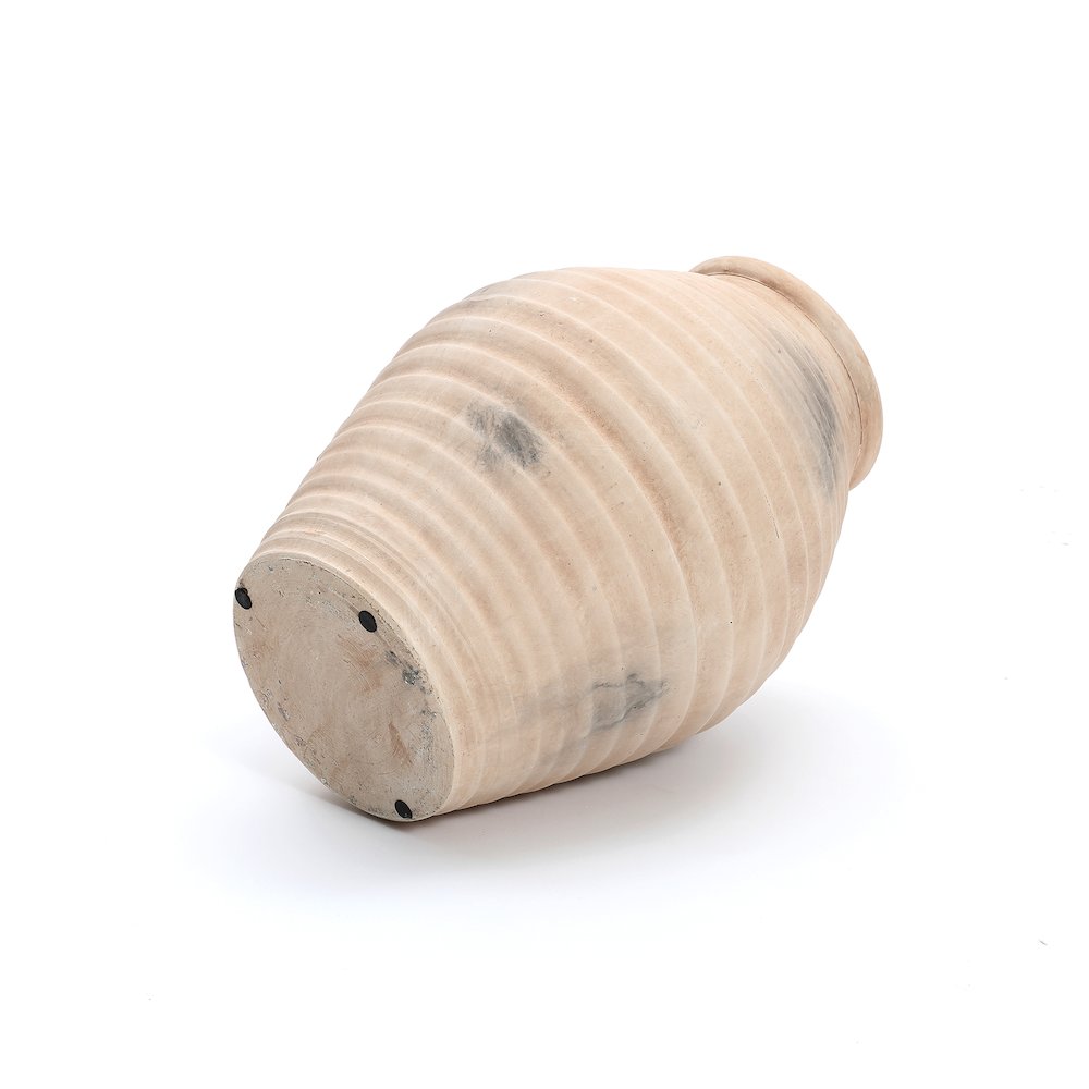 Rustic Brown Ribbed Terracotta 13.2-Inch Tall Urn Vase. Picture 8