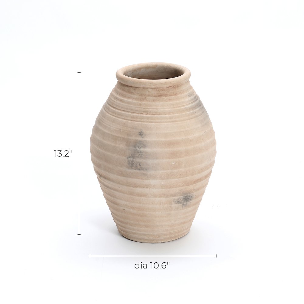 Rustic Brown Ribbed Terracotta 13.2-Inch Tall Urn Vase. Picture 9