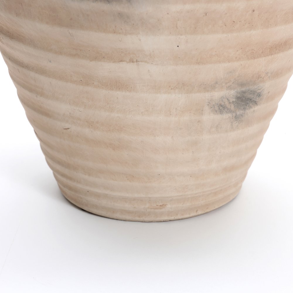 Rustic Brown Ribbed Terracotta 13.2-Inch Tall Urn Vase. Picture 6
