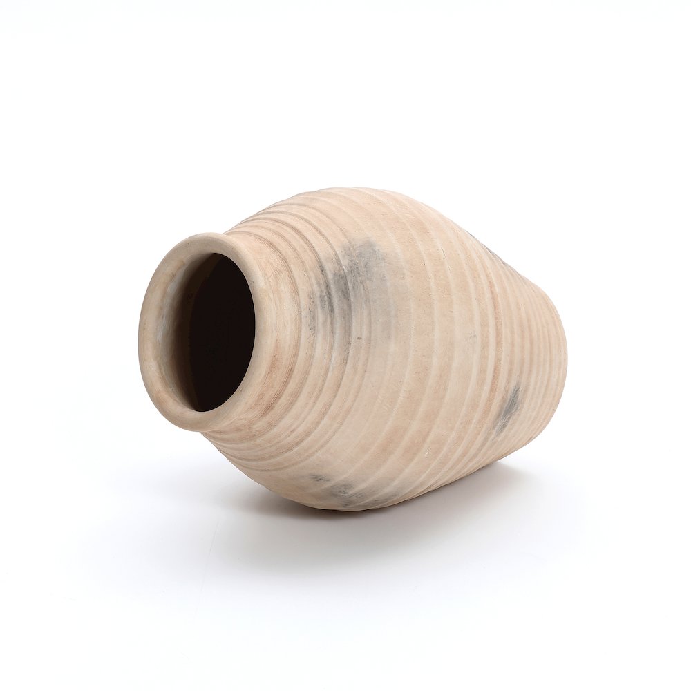 Rustic Brown Ribbed Terracotta 13.2-Inch Tall Urn Vase. Picture 7
