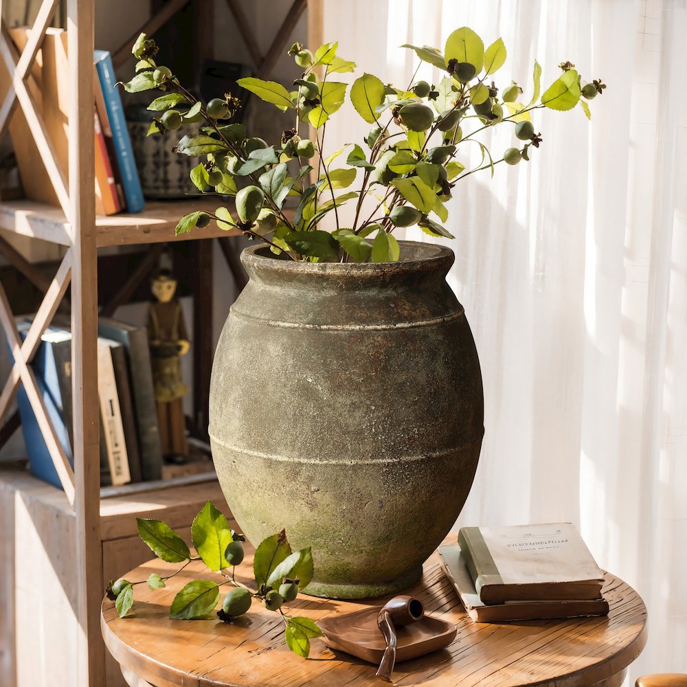 Rustic Ginger Root Brown Terracotta 13.6-Inch Tall Indoor and Outdoor Urn Vase. Picture 2