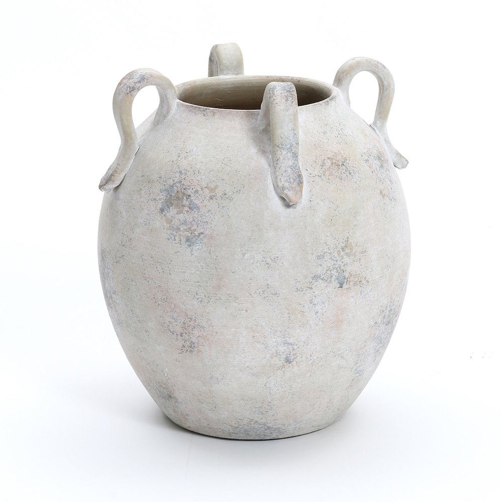 Multi Gray and White Terracotta 11-Inch Tall Vase with Handles. Picture 1