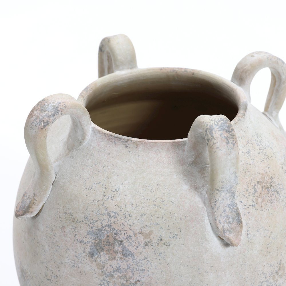 Multi Gray and White Terracotta 11-Inch Tall Vase with Handles. Picture 4