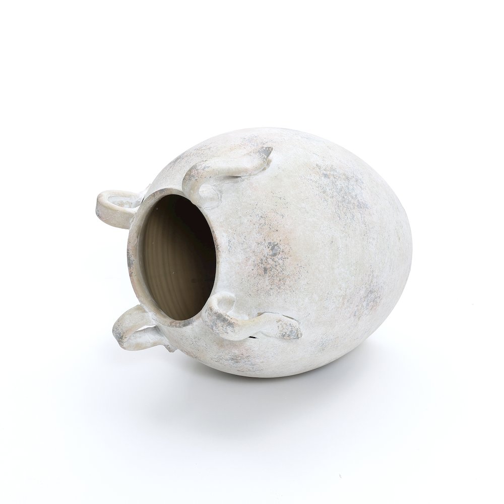 Multi Gray and White Terracotta 11-Inch Tall Vase with Handles. Picture 6