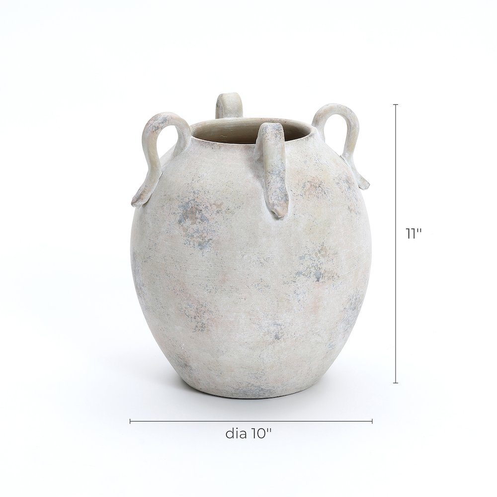Multi Gray and White Terracotta 11-Inch Tall Vase with Handles. Picture 7