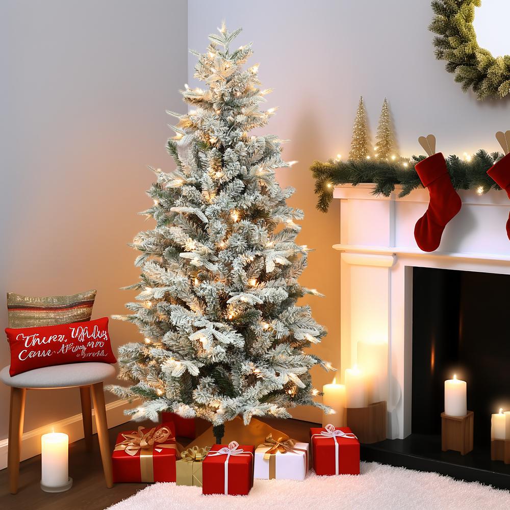 5Ft Pre-Lit Full Artificial Flocked Christmas Tree. Picture 2