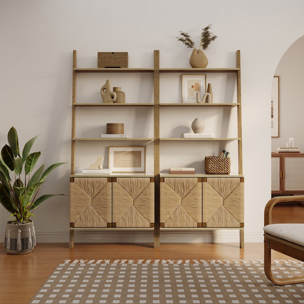 4-Shelf Etagere Bookcase with 2-Door Cabinet Storage. Picture 3