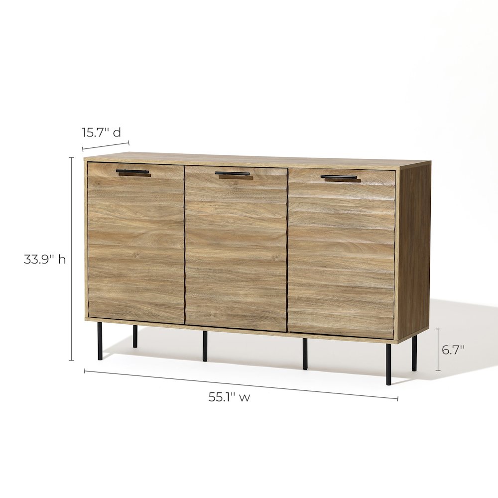 Mid-Century Modern Wave 3-Door 55.1-Inch Wide Kitchen Sideboard Cabinet. Picture 8