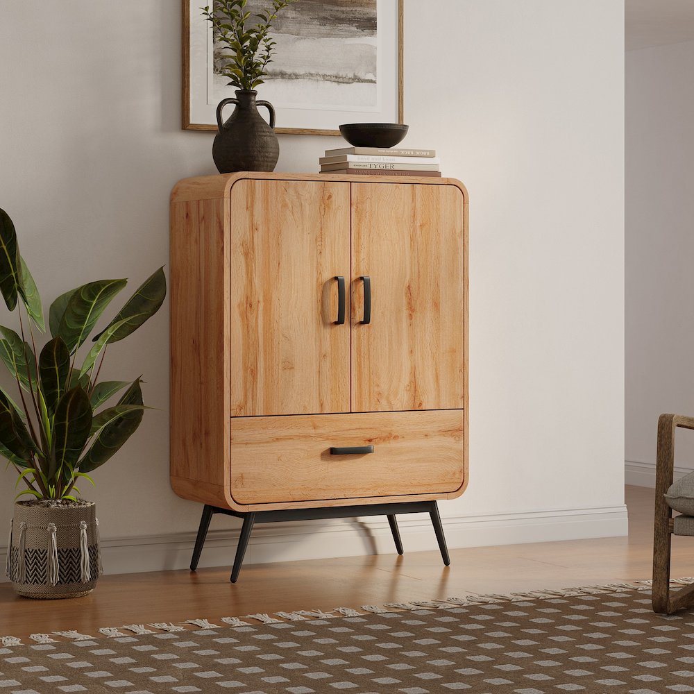 2-Door 1-Drawer with Soft Close Buffet Cabinet with Black Metal Legs. Picture 2
