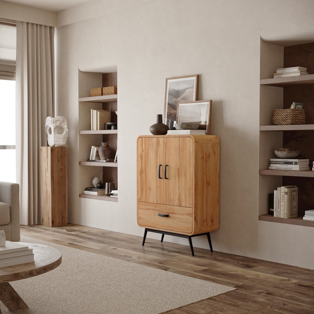 2-Door 1-Drawer with Soft Close Buffet Cabinet with Black Metal Legs. Picture 3