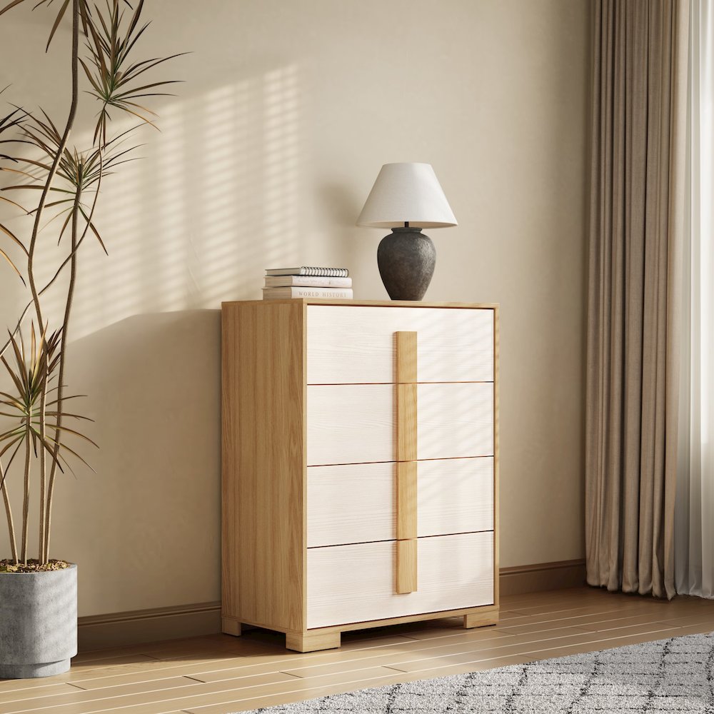 Natural and White 40.9-Inch Tall 4-Drawer Chest. Picture 2