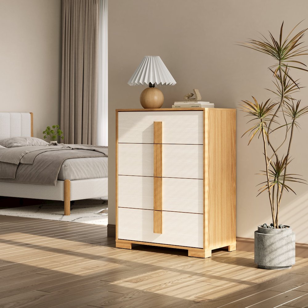 Natural and White 40.9-Inch Tall 4-Drawer Chest. Picture 3