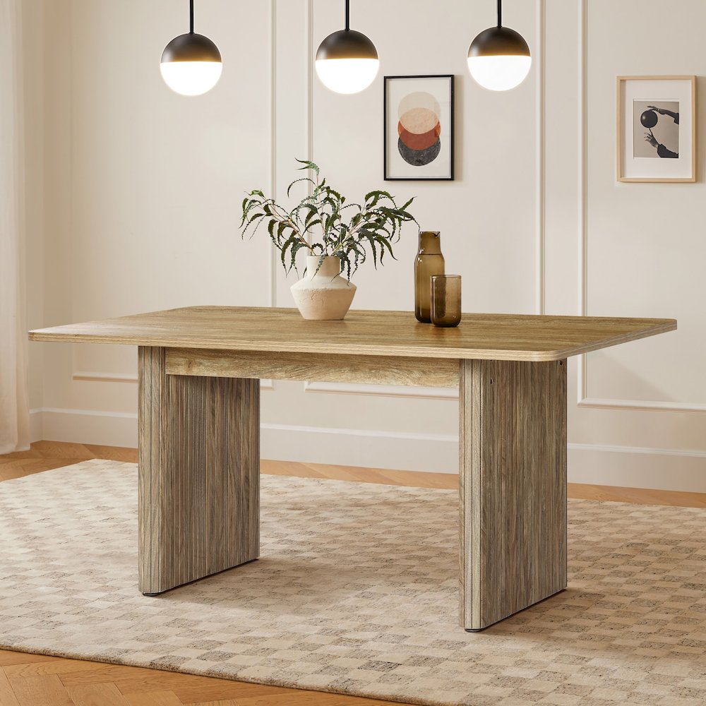 Natural Wood Finish 6-Person 63-Inch Wide Rectangle Dining Table. Picture 2