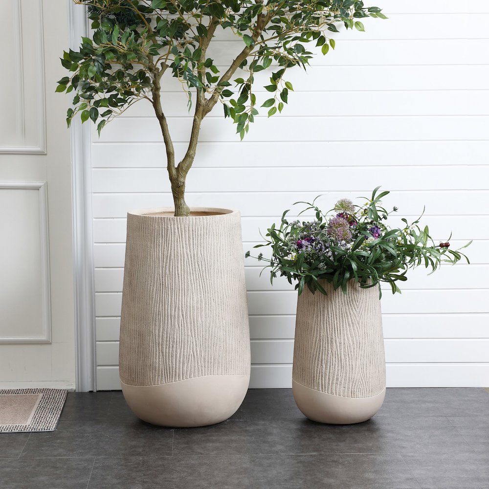 Round Tapered 27-Inch Tall MgO Planter, Indoor and Outdoor. Picture 4