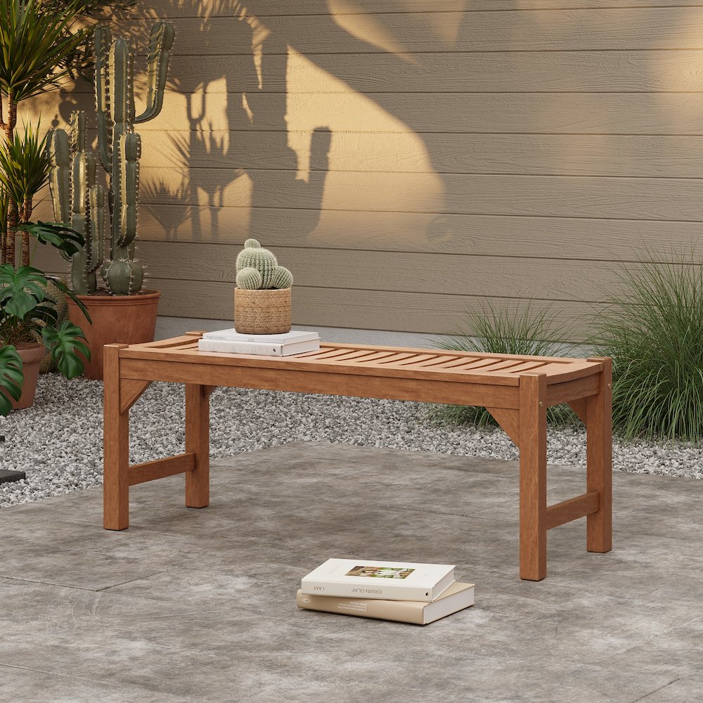 Natural Solid Wood 47.2-Inch Long Rectangle Sloping Seat Outdoor Bench. Picture 2